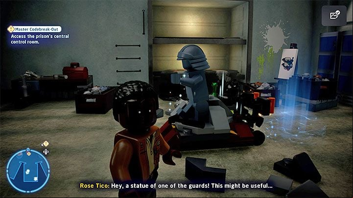 You'll unlock a cell where you can push a statue of a guard pictured above - LEGO Skywalker Saga: Master Codebreak-Out - walkthrough - Episode 8 - The Last Jedi - LEGO Skywalker Saga Guide