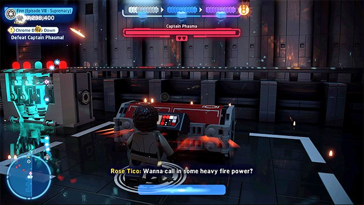Run with Finn towards the red weapon chest on the right - LEGO Skywalker Saga: Chrome Dome Down - walkthrough - Episode 8 - The Last Jedi - LEGO Skywalker Saga Guide