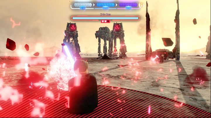 Each time the boss loses an energy bar, he will order the imperial troops to fire at Luke - LEGO Skywalker Saga: Ground A-salt - walkthrough - Episode 8 - The Last Jedi - LEGO Skywalker Saga Guide