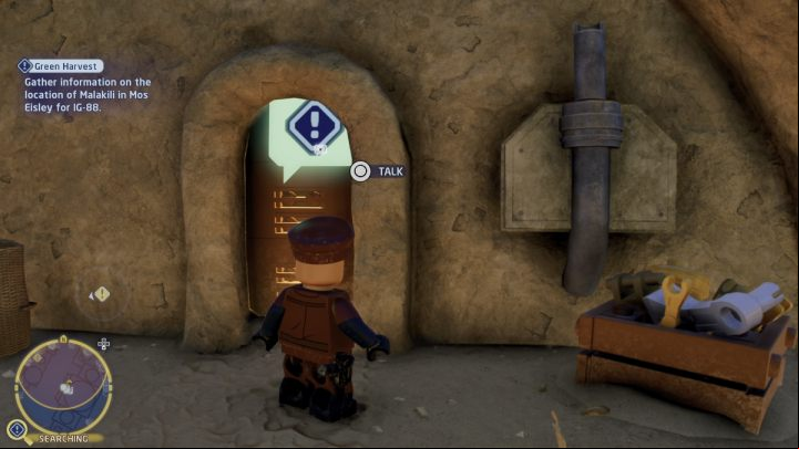 After you talk to the service member, the IG-88 droid will appear - LEGO Skywalker Saga: Green Harvest - walkthrough - Tatooine - Mos Eisley - LEGO Skywalker Saga Guide
