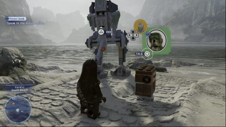 Talk to the questgiver at Kachirho's eastern beach while playing as a protocol droid - LEGO Skywalker Saga: Forest Gonk - walkthrough - Kashyyyk - Kachirho - LEGO Skywalker Saga Guide