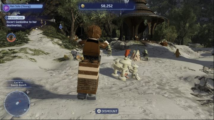 Mount or follow the droid and defeat all the Stormtroopers encountered on the way - LEGO Skywalker Saga: Forest Gonk - walkthrough - Kashyyyk - Kachirho - LEGO Skywalker Saga Guide