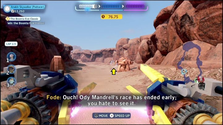 The next part is on the right side of the track, right next to the rocks - LEGO Skywalker Saga: The Phantom Menace - list of collectibles and rewards - Minikits - LEGO Skywalker Saga Guide