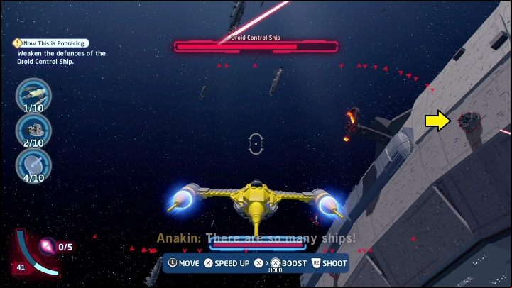 One of the minikit parts can be obtained by destroying the elements attached to the ship - LEGO Skywalker Saga: The Phantom Menace - list of collectibles and rewards - Minikits - LEGO Skywalker Saga Guide