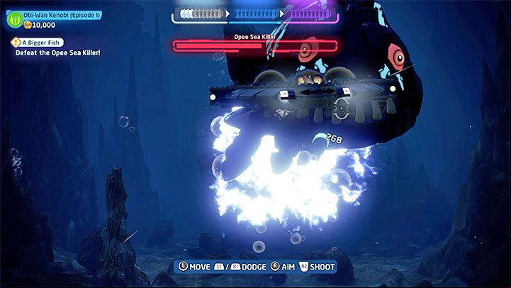 The first boss of the level is the Opee Sea Killer - LEGO Skywalker Saga: Opee Sea Killer and Colo Claw Fish - bosses, how to beat? - Bosses - LEGO Skywalker Saga Guide