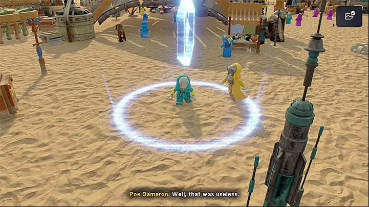 After landing on the surface of the planet, reach the blue circle to reach the festival site - LEGO Skywalker Saga: They Fly Now - walkthrough - Episode 9 - The Rise of Skywalker - LEGO Skywalker Saga Guide