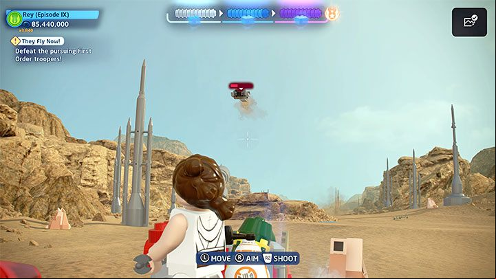 There are 3 challenges appearing in this level - LEGO Skywalker Saga: They Fly Now - walkthrough - Episode 9 - The Rise of Skywalker - LEGO Skywalker Saga Guide