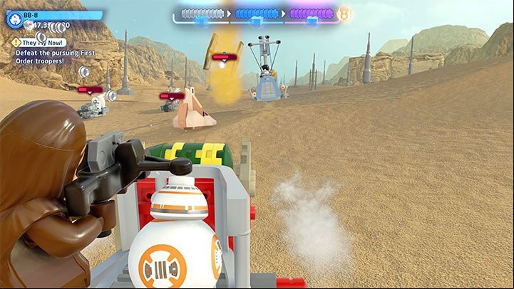 This level is a chase scene where the heroes escape onboard one of the speeders - LEGO Skywalker Saga: They Fly Now - walkthrough - Episode 9 - The Rise of Skywalker - LEGO Skywalker Saga Guide