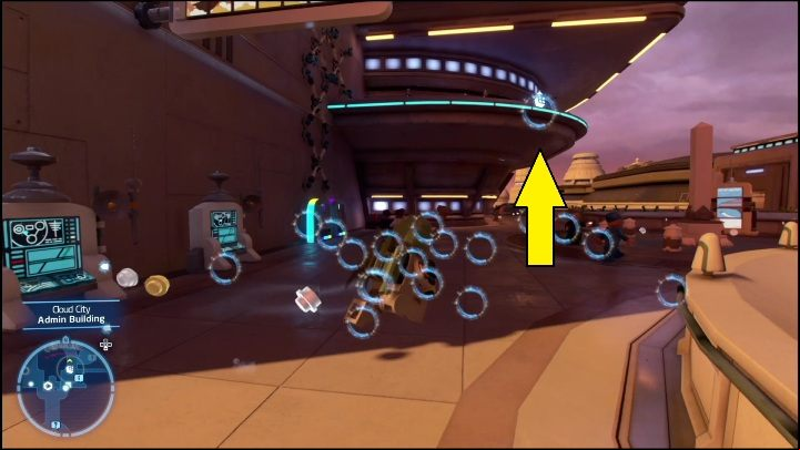 This brick is on a small roof, in the eastern part of the map - LEGO Skywalker Saga: Cloud City - list of all puzzles - Bespin - LEGO Skywalker Saga Guide