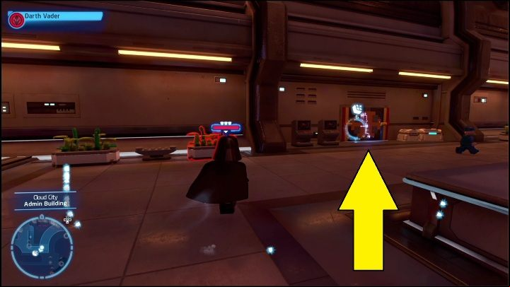 The brick, hidden on the second floor, on the west side, is hidden behind the slab - LEGO Skywalker Saga: Cloud City - list of all puzzles - Bespin - LEGO Skywalker Saga Guide