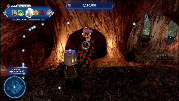 This Kyber brick is hidden behind the door in one of the trees - LEGO Skywalker Saga: Kachirho - list of puzzles - Kashyyyk - LEGO Skywalker Saga Guide