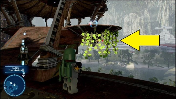 This brick can be found on a wooden platform, locked securely in a cage - LEGO Skywalker Saga: Kachirho - list of puzzles - Kashyyyk - LEGO Skywalker Saga Guide