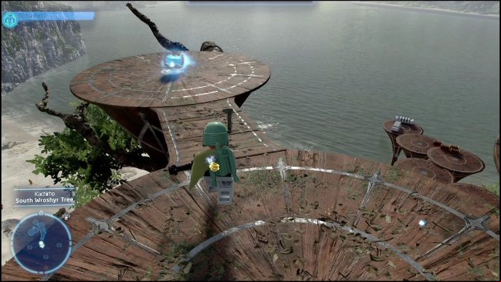 This Kyber brick is on top of the wooden platforms - LEGO Skywalker Saga: Kachirho - list of puzzles - Kashyyyk - LEGO Skywalker Saga Guide