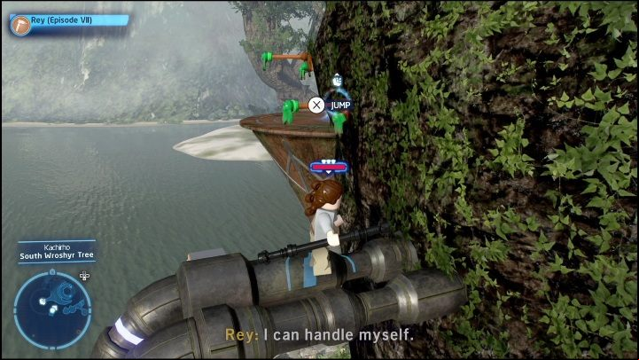 The last Kyber brick is on the wooden platform - LEGO Skywalker Saga: Kachirho - list of puzzles - Kashyyyk - LEGO Skywalker Saga Guide