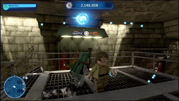 This brick is hidden above a lamp, right next to the stairs - LEGO Skywalker Saga: Great Temple - list of all puzzles - The space of Yavin 4 - LEGO Skywalker Saga Guide