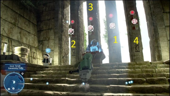 You need a character equipped with a firearm to reach this brick - LEGO Skywalker Saga: Great Temple - list of all puzzles - The space of Yavin 4 - LEGO Skywalker Saga Guide