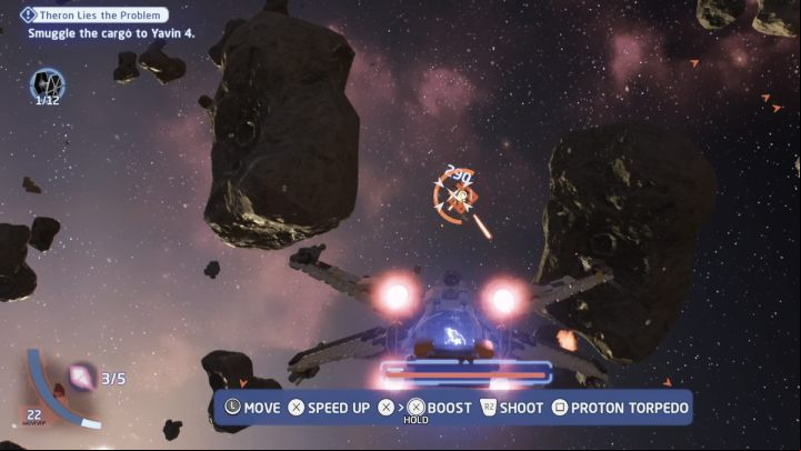 Head to Yavin 4's local space and defeat all enemy ships encountered on the way - LEGO Skywalker Saga: Theron Lies the Problem - walkthrough - Endor - local space - LEGO Skywalker Saga Guide