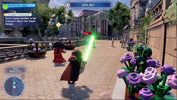 On your way to another part of the city, expect to encounter droids - use the lightsaber to deflect projectiles and throw it at the enemies to defeat them easier - LEGO Skywalker Saga: The Boonta Eve Classic - walkthrough - Episode 1 - The Phantom Menace - LEGO Skywalker Saga Guide