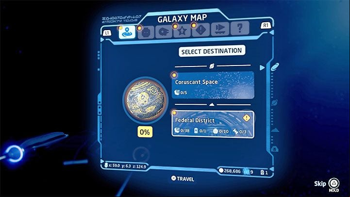 As a specific destination, you must select the Federal District, thanks to which you will automatically land on Coruscant and get to a new quest location - LEGO Skywalker Saga: Better Call Maul - walkthrough - Episode 1 - The Phantom Menace - LEGO Skywalker Saga Guide