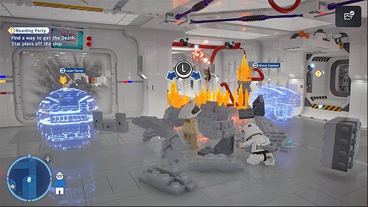 Darth Vader will appear behind the glass wall, but you don't have to worry about fighting him - LEGO Skywalker Saga: Boarding Party - walkthrough - Episode 4 - A New Hope - LEGO Skywalker Saga Guide