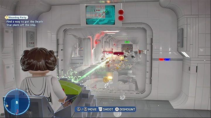 The object on the left will be a Laser Turret - LEGO Skywalker Saga: Boarding Party - walkthrough - Episode 4 - A New Hope - LEGO Skywalker Saga Guide