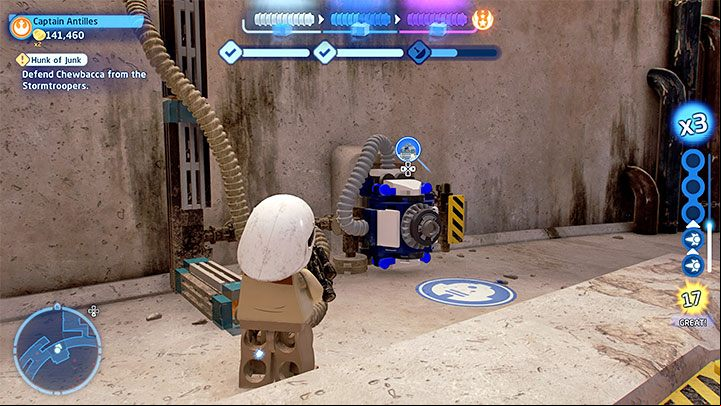 The main objective of this mission will be to repair the Millennium Falcon, but the Stormtrooper reinforcements will try to interrupt you - LEGO Skywalker Saga: Hunk of Junk - walkthrough - Episode 4 - A New Hope - LEGO Skywalker Saga Guide