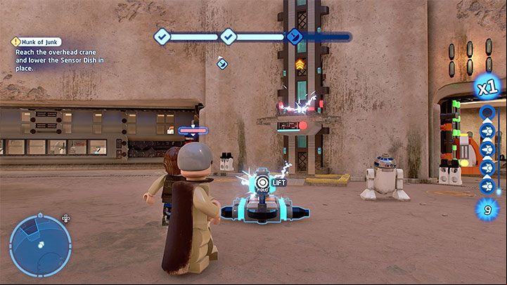 You have to deal with the wave of new enemies until the cutscene showing Stormtroopers riding down the elevator triggers - LEGO Skywalker Saga: Hunk of Junk - walkthrough - Episode 4 - A New Hope - LEGO Skywalker Saga Guide