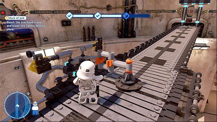 You have to go to the central balconies to which the crane is attached - LEGO Skywalker Saga: Hunk of Junk - walkthrough - Episode 4 - A New Hope - LEGO Skywalker Saga Guide