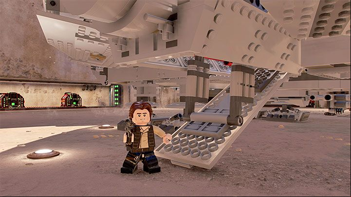 After getting rid of the enemies on the upper level, return to the lower level - LEGO Skywalker Saga: Hunk of Junk - walkthrough - Episode 4 - A New Hope - LEGO Skywalker Saga Guide