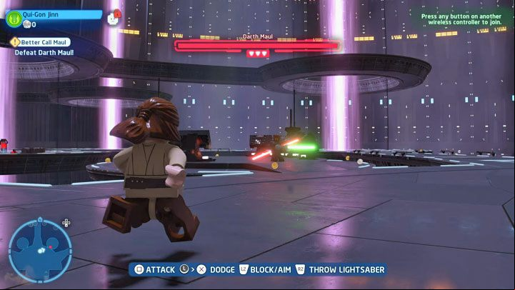 Ultimately, you have to deprive Darth Maul of a large health bar four times and subsequent fights with him will be separated by other scenes - LEGO Skywalker Saga: Darth Maul - boss, how to beat? - Bosses - LEGO Skywalker Saga Guide