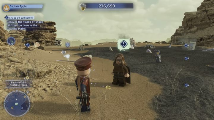 Use a taxi to get to the Pasaana Plains and talk to the resident wearing a brown cloak - LEGO Skywalker Saga: Snake Oil Salesdroid - walkthrough - Ajan Kloss - resistance camp - LEGO Skywalker Saga Guide
