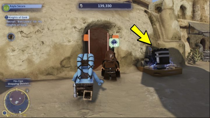 In Mos Espa on the planet Tatooine, go to the search area and talk to the man in the brown cloak - LEGO Skywalker Saga: Knights of Gonk - walkthrough - Exegol - Sith Citadel - LEGO Skywalker Saga Guide