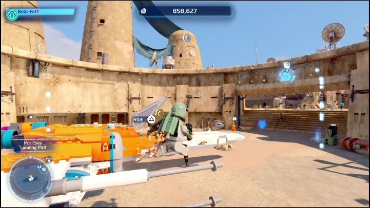 The brick is in the landing pad, on the building's upper level - LEGO Star Wars The Skywalker Saga: Mos Eisley - list of all puzzles - Tatooine - LEGO Skywalker Saga Guide