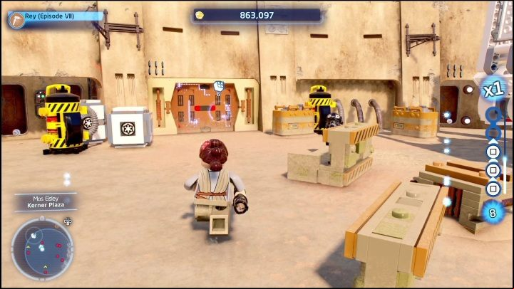 The brick is in a hangar filled with enemies - LEGO Star Wars The Skywalker Saga: Mos Eisley - list of all puzzles - Tatooine - LEGO Skywalker Saga Guide