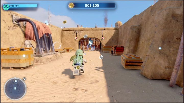 The brick is in the northern part of the map, locked behind bars - LEGO Star Wars The Skywalker Saga: Mos Eisley - list of all puzzles - Tatooine - LEGO Skywalker Saga Guide