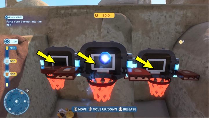 Use the Jedi Force to pick up the ball and throw it into one of the floating baskets - LEGO Skywalker Saga: Bantha Banter - walkthrough - Trials - LEGO Skywalker Saga Guide