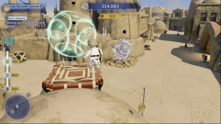 Use the trampolines and handles to get to the starting point - LEGO Skywalker Saga: Bantha Banter - walkthrough - Trials - LEGO Skywalker Saga Guide