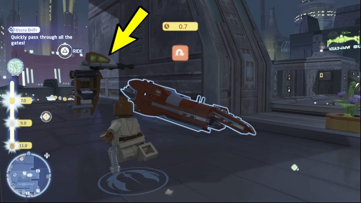 Head to the northern area of the district's highest floor to start the trial - LEGO Skywalker Saga: Coruscant - trial, walkthrough - Trials - LEGO Skywalker Saga Guide