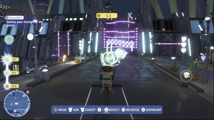 Your objective is to through all 6 gates in order and reach the finish line - LEGO Skywalker Saga: Coruscant - trial, walkthrough - Trials - LEGO Skywalker Saga Guide