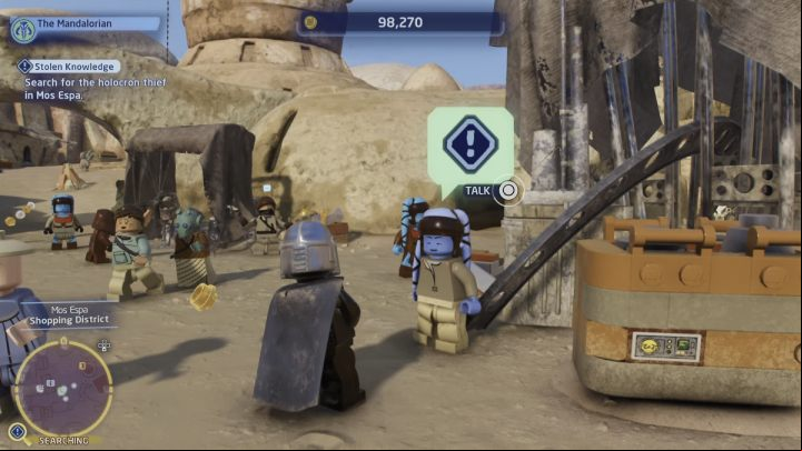 Fly to Mos Espa on Tatooine and talk to the woman in the shopping district - LEGO Skywalker Saga: Stolen Knowledge - walkthrough - Coruscant - federal district - LEGO Skywalker Saga Guide