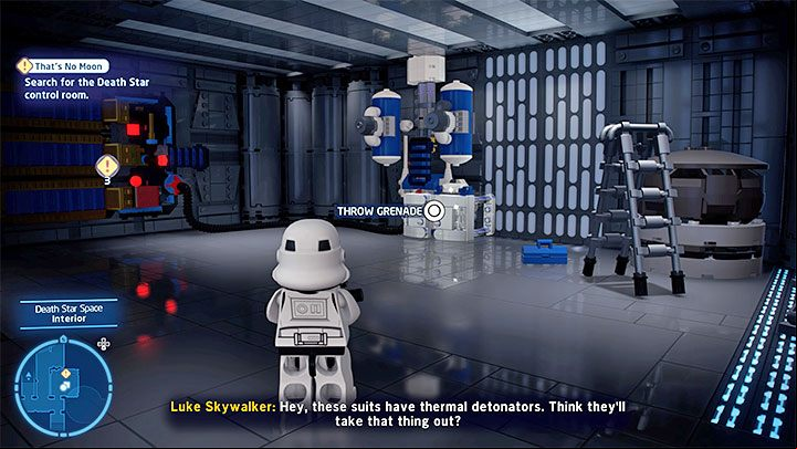In the new room, take advantage of the fact that the outfits you use allow you to throw grenades - LEGO Skywalker Saga: Best Leiad Plans - walkthrough - Episode 4 - A New Hope - LEGO Skywalker Saga Guide