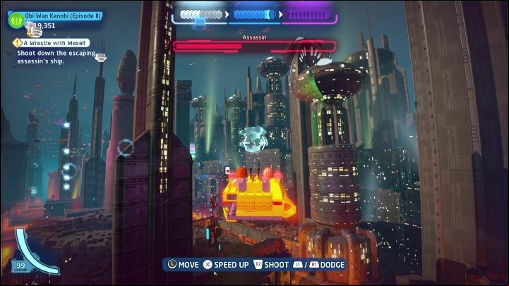 You will get the next part by flying into the largest object in the city - LEGO Skywalker Saga: Attack of the Clones - collectibles and rewards, list of all - Minikits - LEGO Skywalker Saga Guide