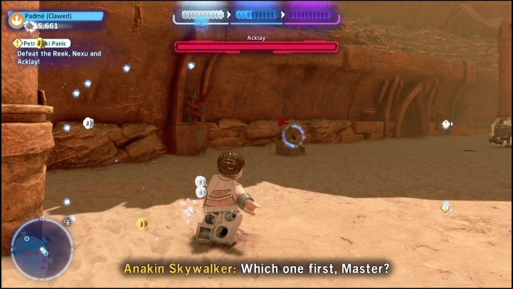 In the arena, you will see a few objects made out of Lego bricks (like in the screenshot above) - LEGO Skywalker Saga: Attack of the Clones - collectibles and rewards, list of all - Minikits - LEGO Skywalker Saga Guide