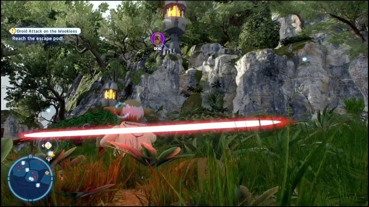 To reach the collectible, select the option to construct a lift near the tree - LEGO Skywalker Saga: Revenge of the Sith - collectibles and rewards, list of all - Minikits - LEGO Skywalker Saga Guide
