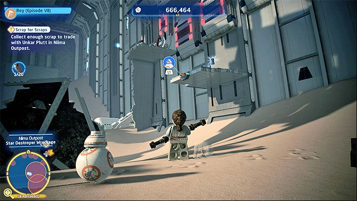 There are as many as 20 objects to collect in the area and their approximate locations are marked with circles on the mini-map - LEGO Skywalker Saga: Low Flying Garbage - walkthrough - Episode 7 - The Force Awakens - LEGO Skywalker Saga Guide
