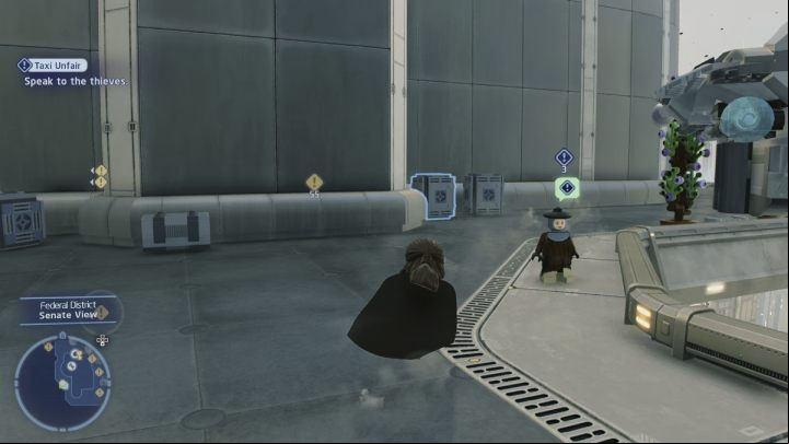 Go to the south-western area of the Federal District - LEGO Skywalker Saga: Taxi Unfair - walkthrough - Coruscant - federal district - LEGO Skywalker Saga Guide