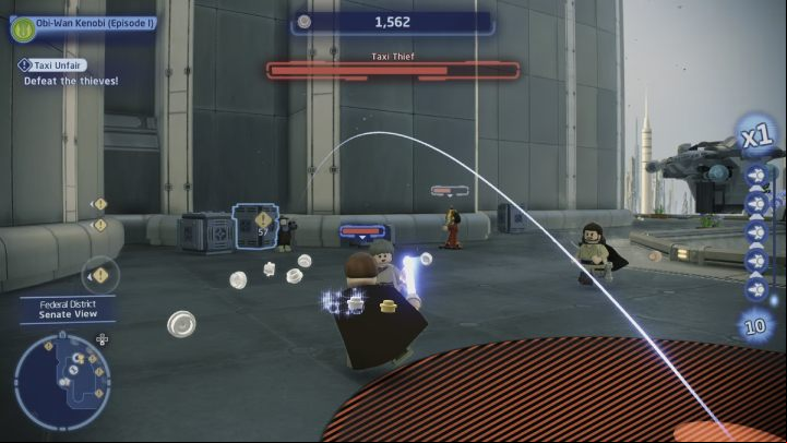 To get the taxi back you must pay 14,500 Studs, then defeat the thief and their minions - LEGO Skywalker Saga: Taxi Unfair - walkthrough - Coruscant - federal district - LEGO Skywalker Saga Guide