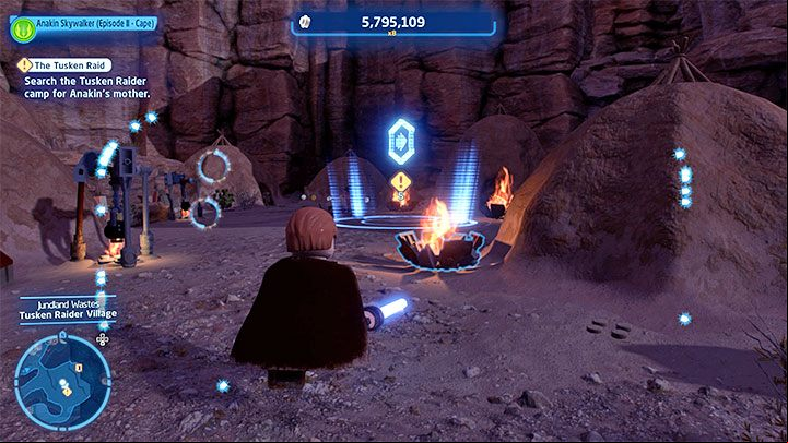 You have to go to the Tusken Raider camp marked by the game, which is in a nearby canyon - LEGO Skywalker Saga: Droid Factory Frenzy - walkthrough - Episode 2 - Attack of the Clones - LEGO Skywalker Saga Guide