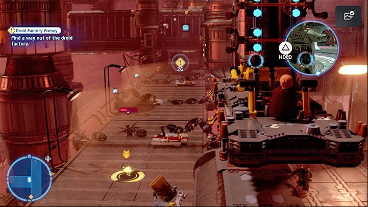 Head left and avoid being crushed by working machines - LEGO Skywalker Saga: Droid Factory Frenzy - walkthrough - Episode 2 - Attack of the Clones - LEGO Skywalker Saga Guide