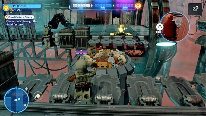 Both paths will lead you to a blocked age, and now you have to switch to the C-3PO team - LEGO Skywalker Saga: Droid Factory Frenzy - walkthrough - Episode 2 - Attack of the Clones - LEGO Skywalker Saga Guide